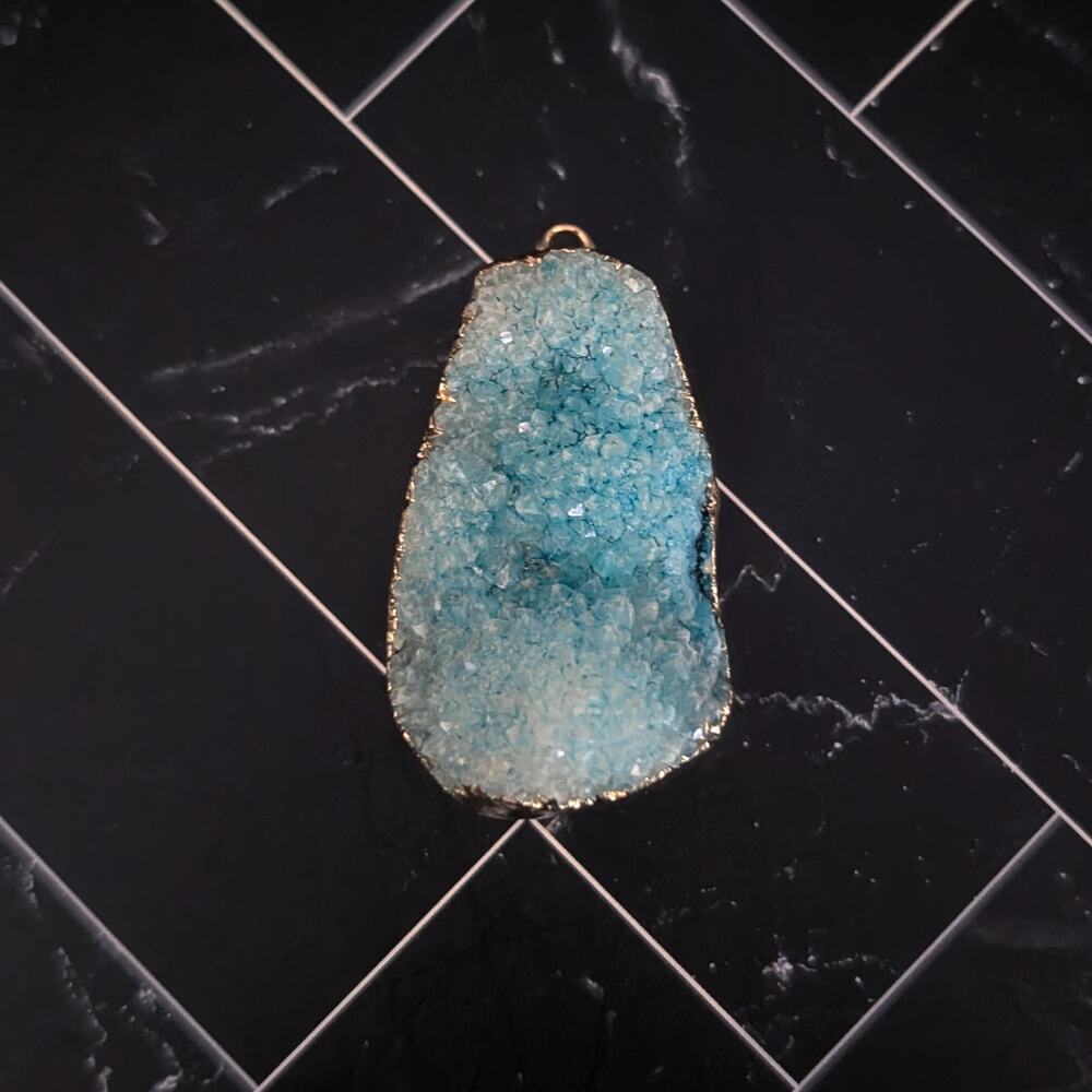 Turquoise Color Pendant with Gold Tone - Stunning Large Chunky Statement Pendant